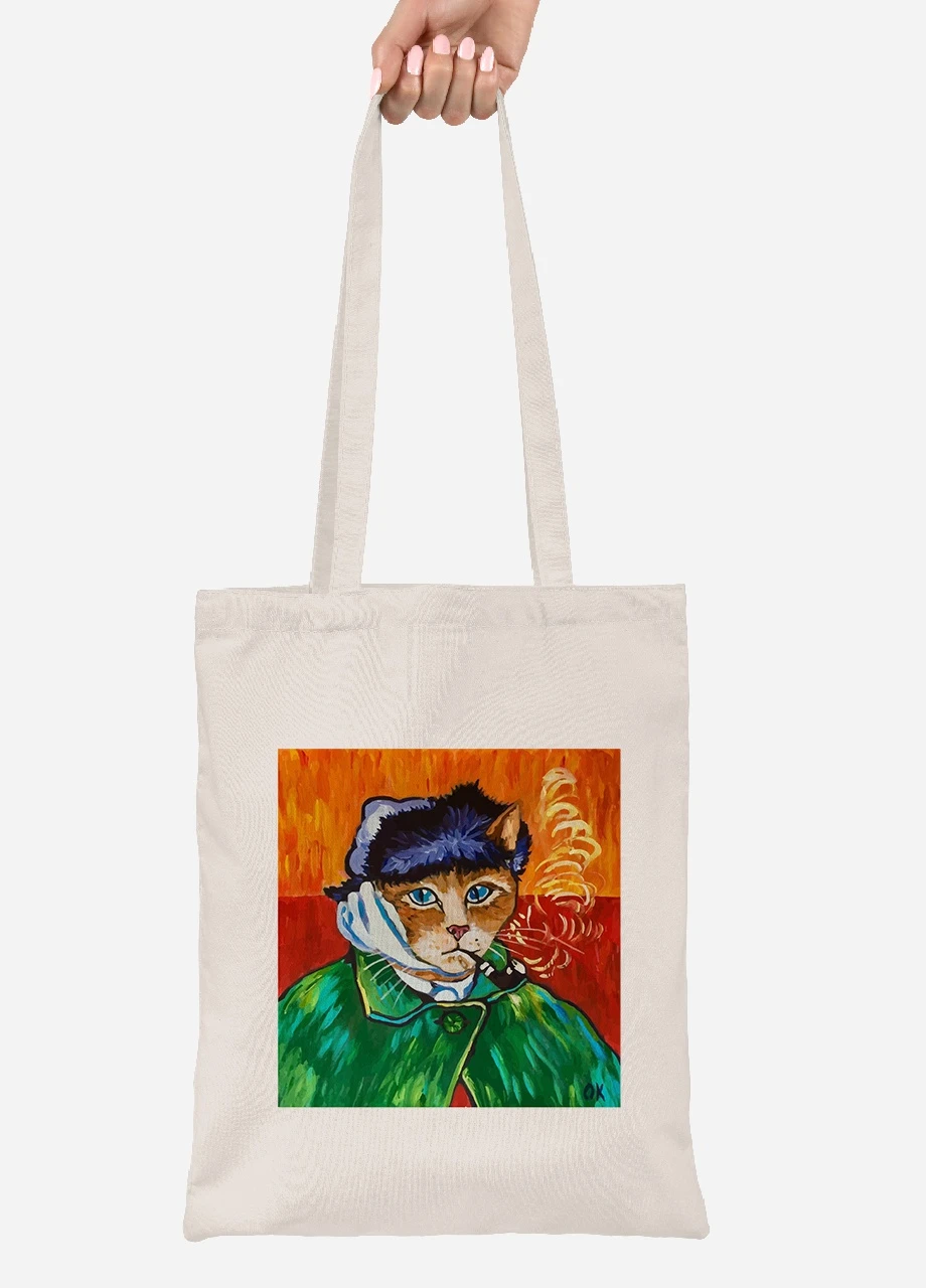 Эко сумка шопер Кот Винсент Ван Гог (Vincent van Gogh Cat) (92102-2958-BG) бежевая MobiPrint Lite (256923557)