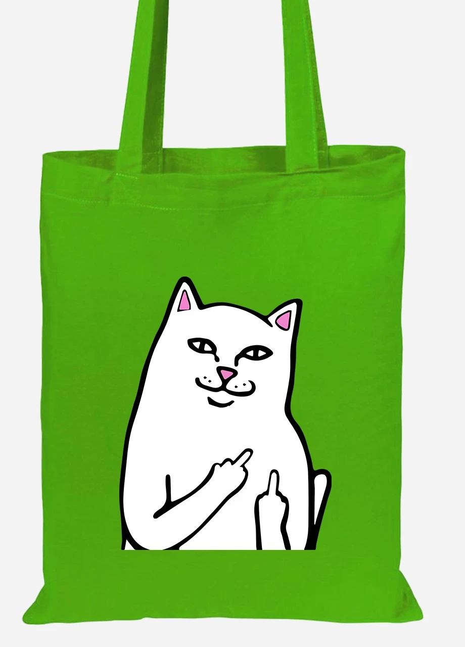 Еко-сумка шоппер мем Білий Кіт з пальцем (meme Cat Middle finger) (92102-2851-LM) салатова MobiPrint Lite (256920952)