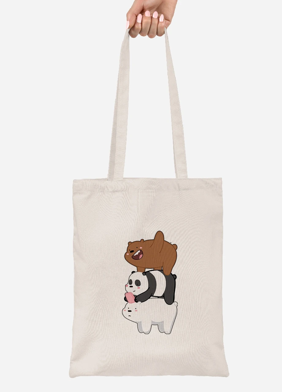 Эко сумка шопер Три медведя (We Bare bears) (92102-2643-BG) бежевая MobiPrint Lite (256924061)
