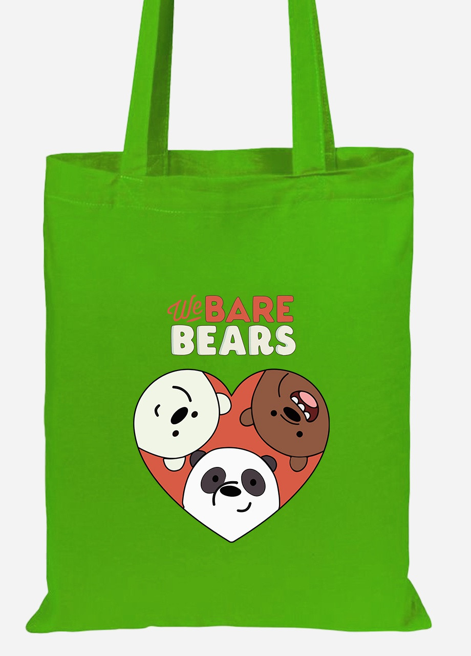 Эко сумка шопер Вся правда о медведях (We Bare Bears) (92102-2669-LM) салатовая MobiPrint lite (256920538)