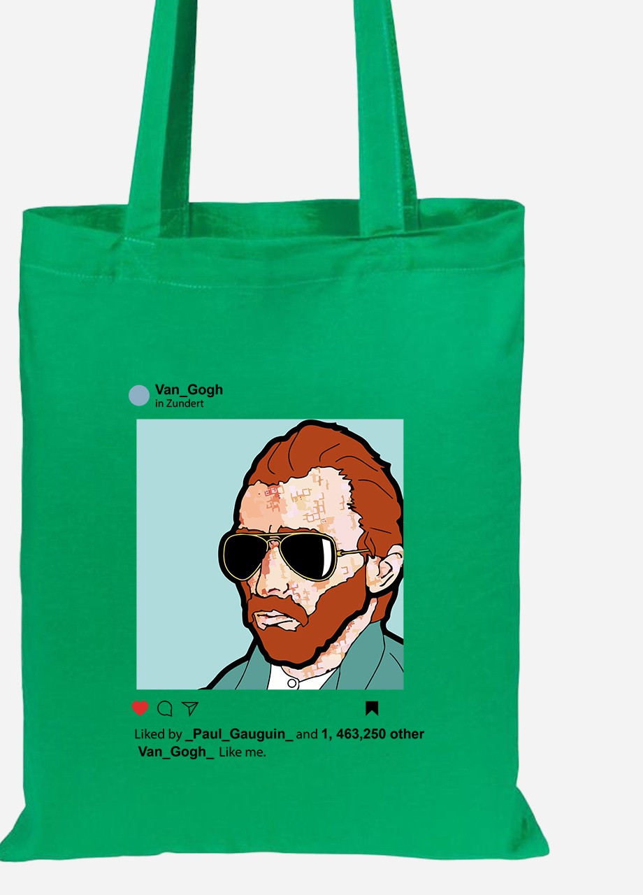 Эко сумка шопер Инстаграм Винсент Ван Гог (Instagram Vincent van Gogh) (92102-2953-KG) зеленая MobiPrint Lite (256921924)