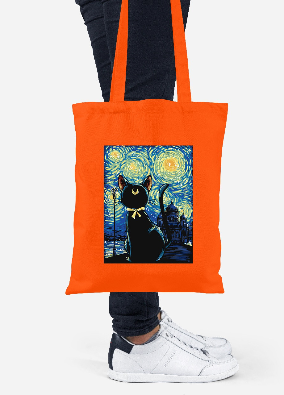 Эко сумка шопер Сейлор Мун и Ван Гог (anime Sailor Moon Cats and van Gogh) (92102-2923-OG) оранжевая MobiPrint lite (256924545)