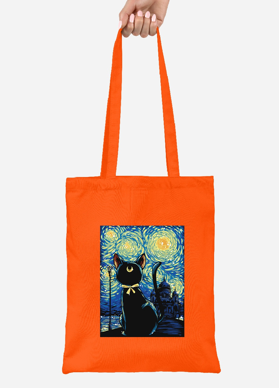 Эко сумка шопер Сейлор Мун и Ван Гог (anime Sailor Moon Cats and van Gogh) (92102-2923-OG) оранжевая MobiPrint lite (256924545)