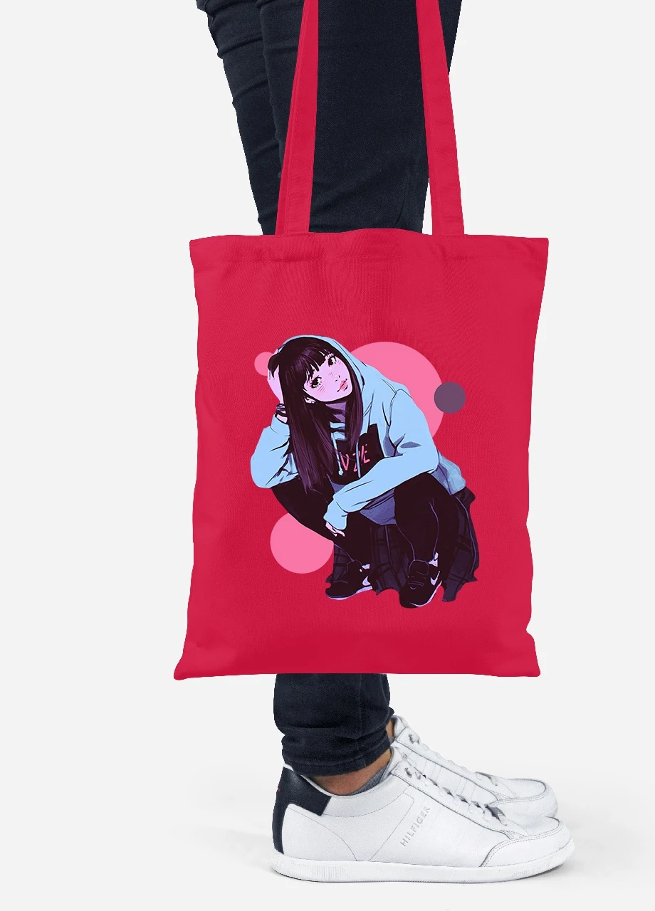 Эко сумка шопер Девушка (Girl) (92102-2836-RD) красная MobiPrint Lite (256922823)