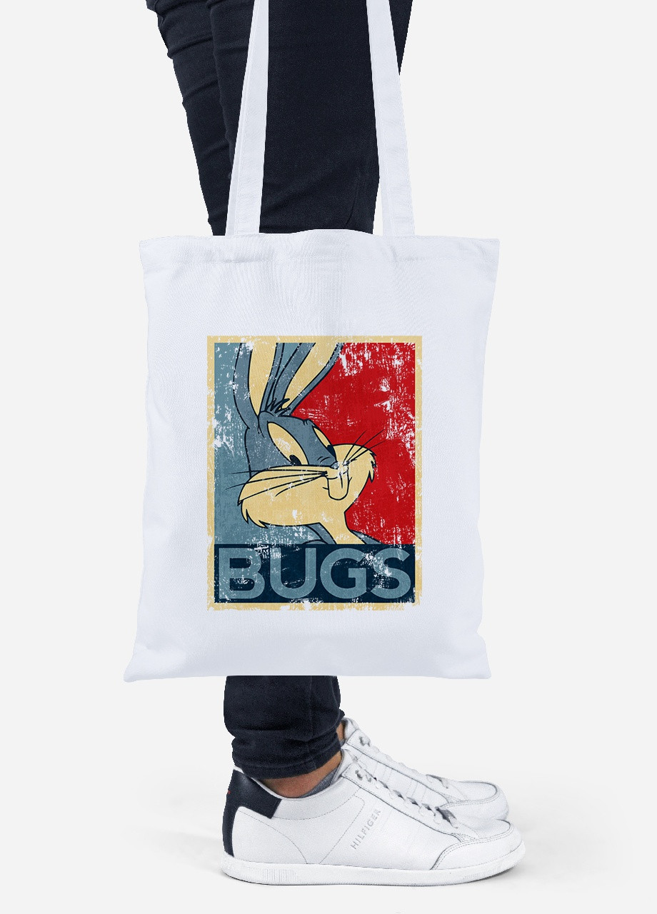 Эко сумка шопер Багз Банни Луни Тюнз (Bugs Bunny Looney Tunes) (92102-2879) белая MobiPrint Lite (256922467)