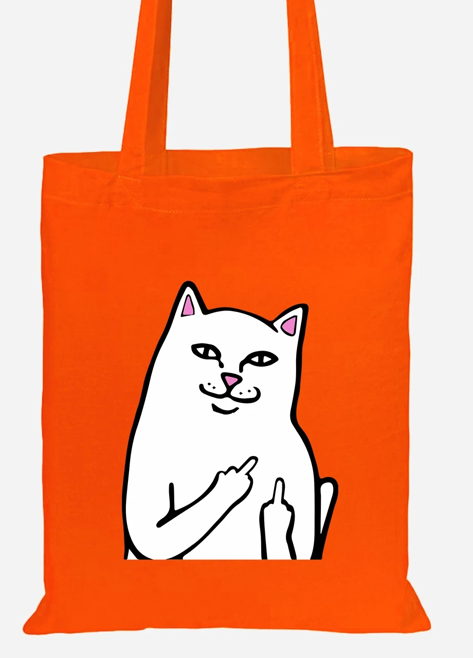 Эко сумка шопер мем Белый Кот с пальцем (meme Cat Middle finger) (92102-2851-OG) оранжевая MobiPrint Lite (256924323)