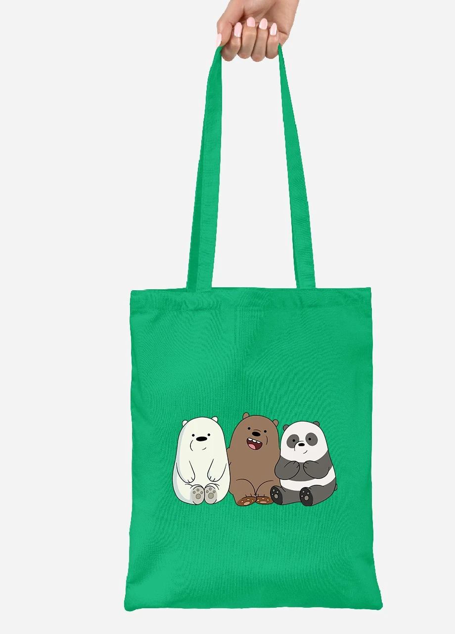 Еко-сумка шоппер Три ведмеді (We Bare bears) (92102-1774-KG) зелена MobiPrint Lite (256922954)