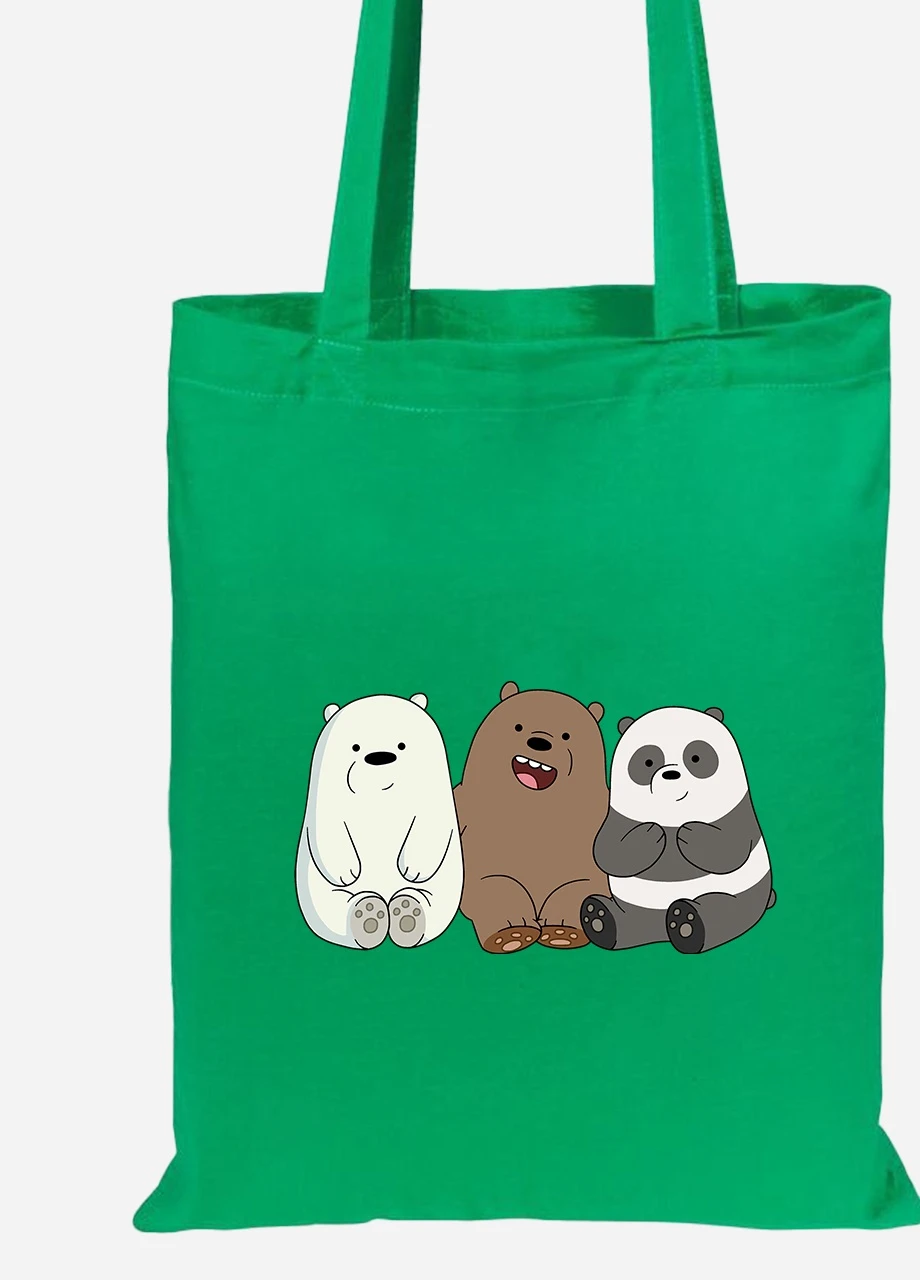 Еко-сумка шоппер Три ведмеді (We Bare bears) (92102-1774-KG) зелена MobiPrint Lite (256922954)