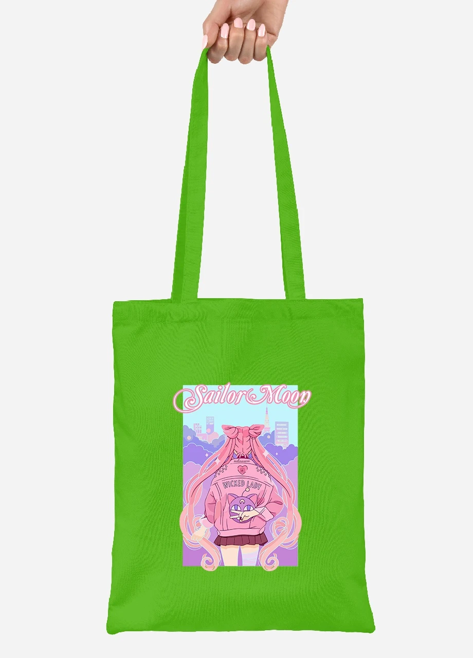 Эко сумка шопер Сейлор Мун (Sailor Moon) (92102-2913-LM) салатовая MobiPrint Lite (256922294)