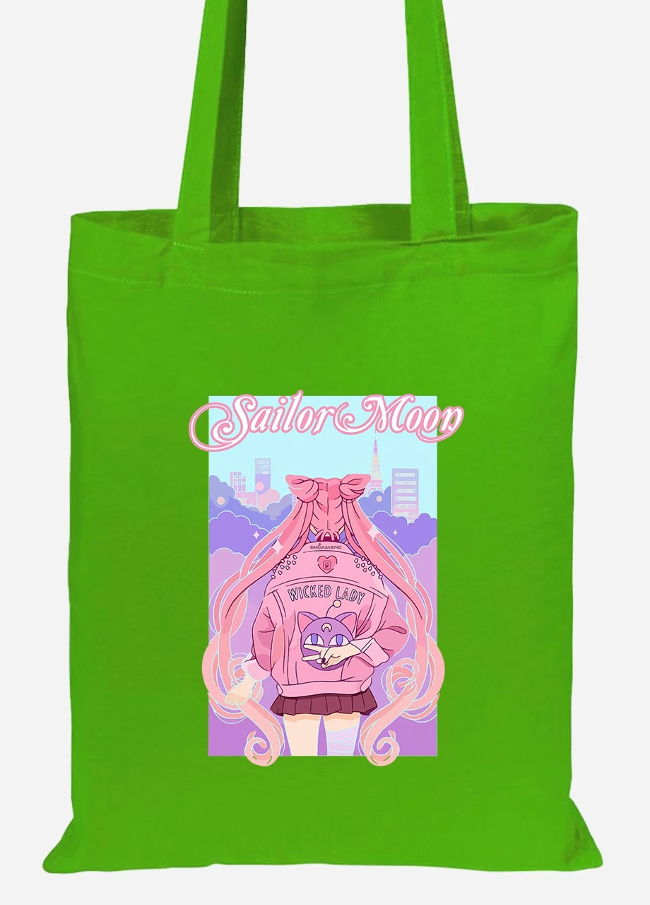 Эко сумка шопер Сейлор Мун (Sailor Moon) (92102-2913-LM) салатовая MobiPrint Lite (256922294)