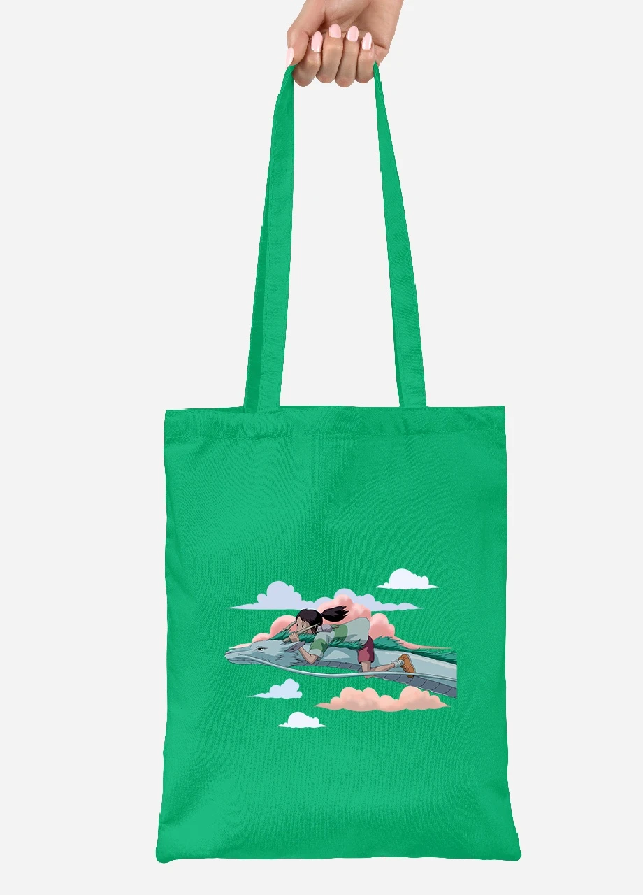 Эко сумка шопер Тихиро Огино Сэн и Хаку Унесённые призраками (Spirited Away) (92102-2830-KG) зеленая MobiPrint Lite (256920526)