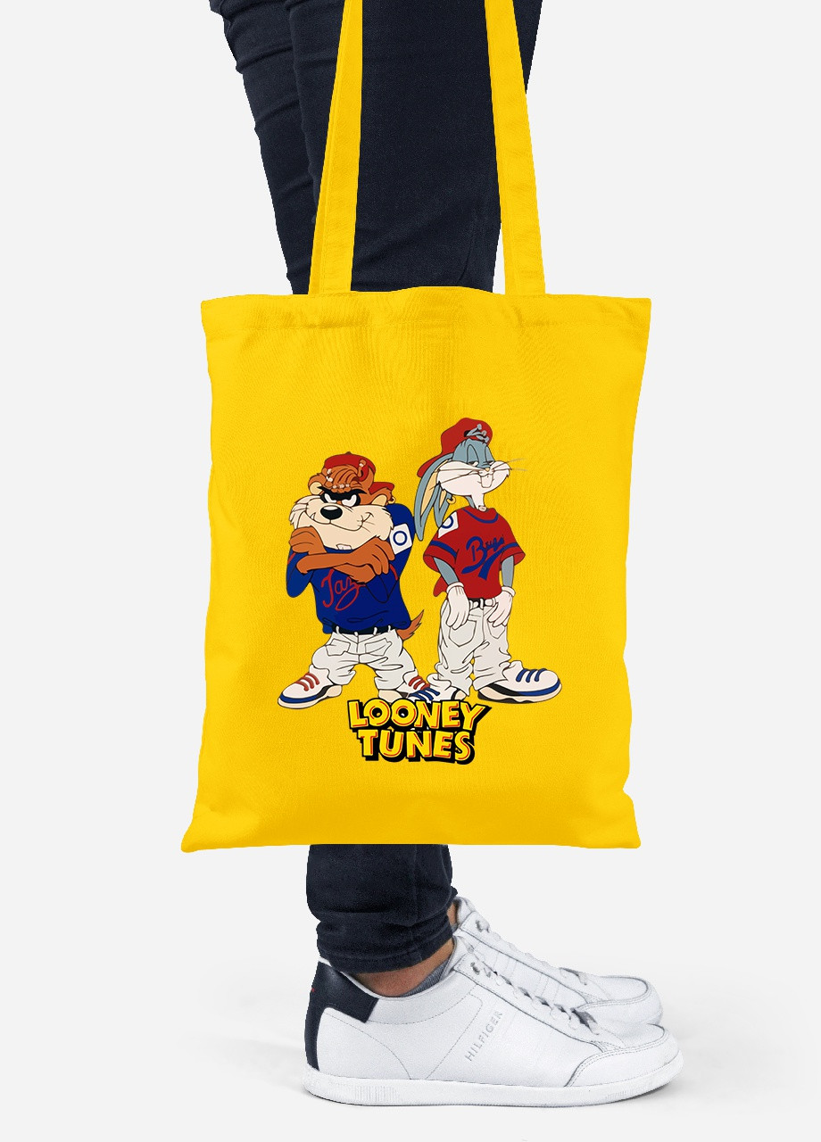 Эко сумка шопер Таз и Багз Банни Луни Тюнз ( Taz Looney Bugs Bunny Tunes) (92102-2875-SY) желтая MobiPrint Lite (256922424)