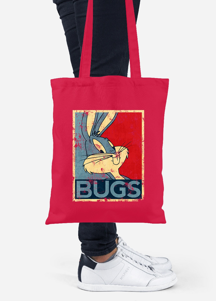 Эко сумка шопер Багз Банни Луни Тюнз (Bugs Bunny Looney Tunes) (92102-2879-RD) красная MobiPrint lite (256920240)