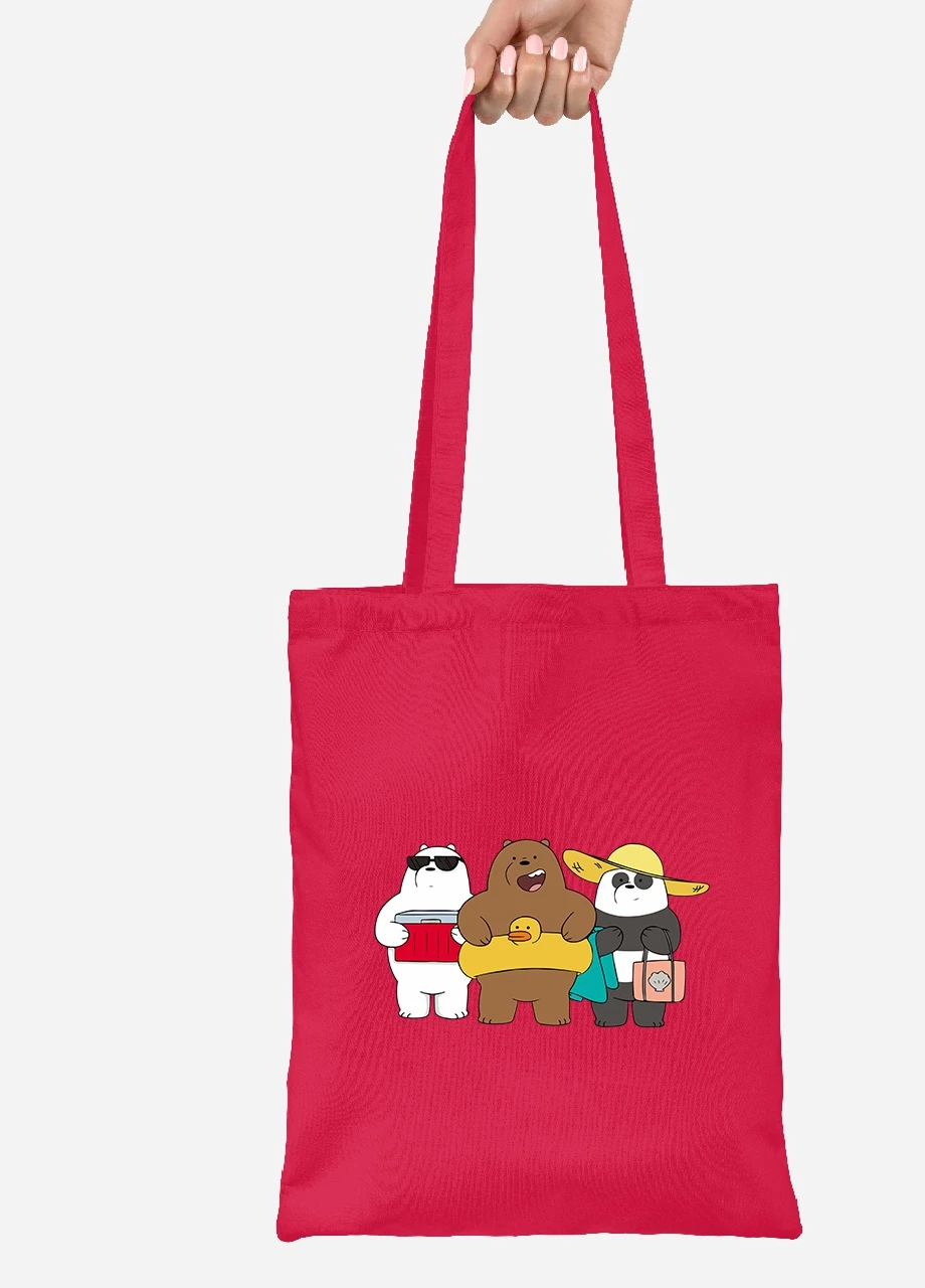 Эко сумка шопер Вся правда о медведях (We Bare Bears) (92102-2893-RD) красная MobiPrint Lite (256920791)