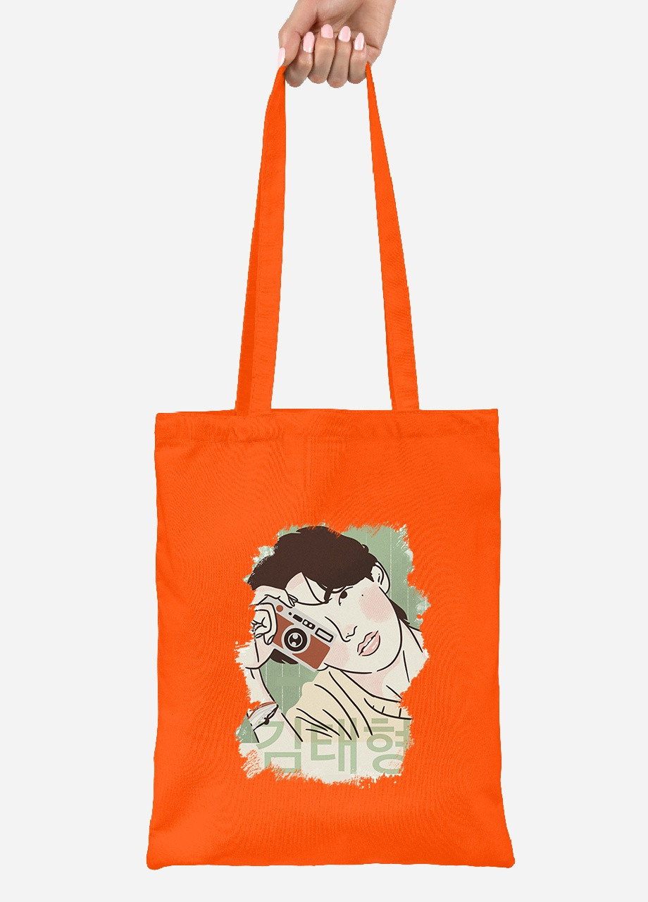 Еко-сумка шоппер Кім Тхехен БТС (Kim Tae-hyung BTS) (92102-3262-OG) помаранчева MobiPrint Lite (256923604)