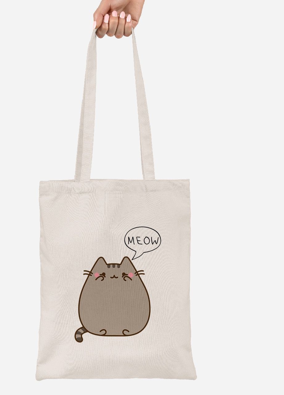 Еко-сумка шоппер Кіт Пушин (Pusheen Cat) (92102-2853-BG) бежева MobiPrint lite (256922939)