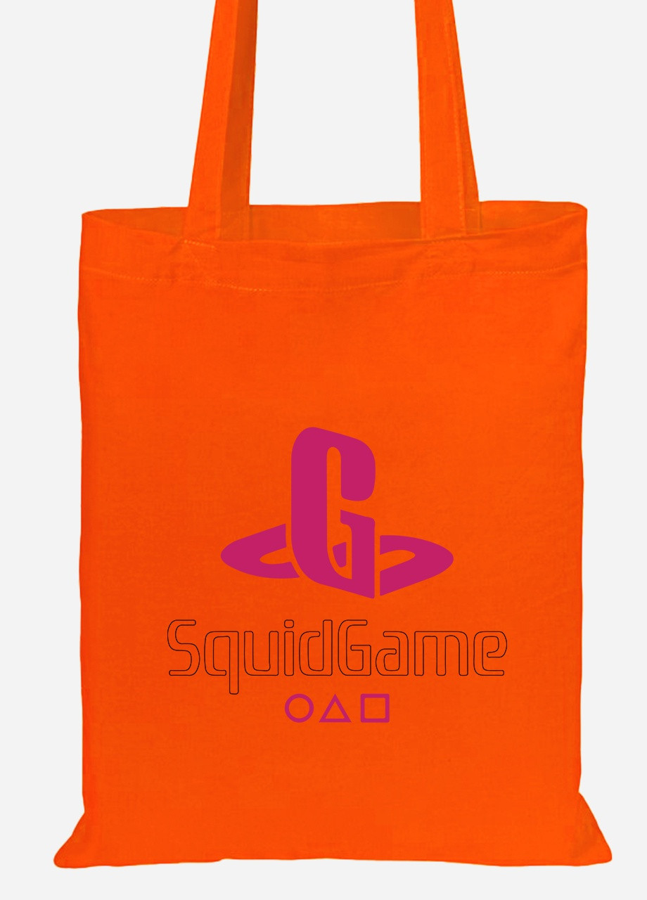 Эко сумка шопер Игра в кальмара (PlayStation Squid Game) (92102-3370-OG) оранжевая MobiPrint Lite (256923150)