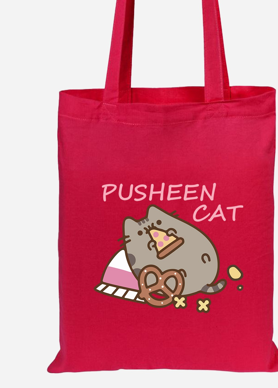 Еко-сумка шоппер Кіт Пушин (Pusheen Cat) (92102-3347-RD) червона MobiPrint Lite (256924042)
