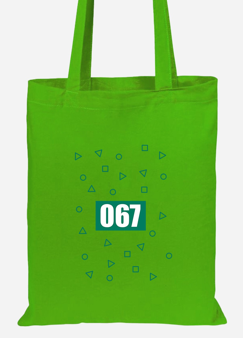 Эко сумка шопер Номер 067 Чонхойон Игра в кальмара (Squid Game) (92102-3361-LM) салатовая MobiPrint Lite (256924597)