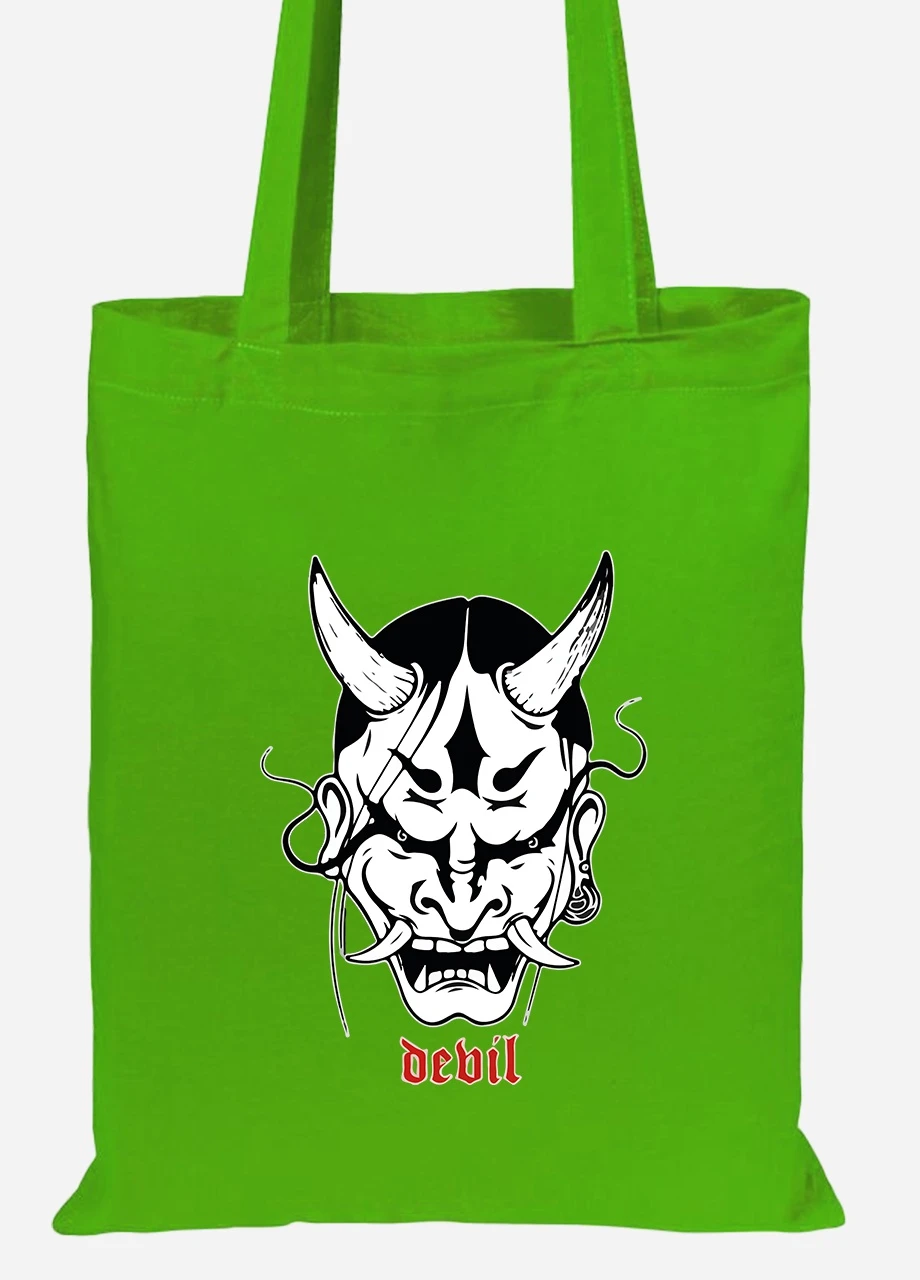 Еко-сумка шоппер Японська маска демона (Japanese demon mask) (92102-3328-LM) салатова MobiPrint Lite (256920877)