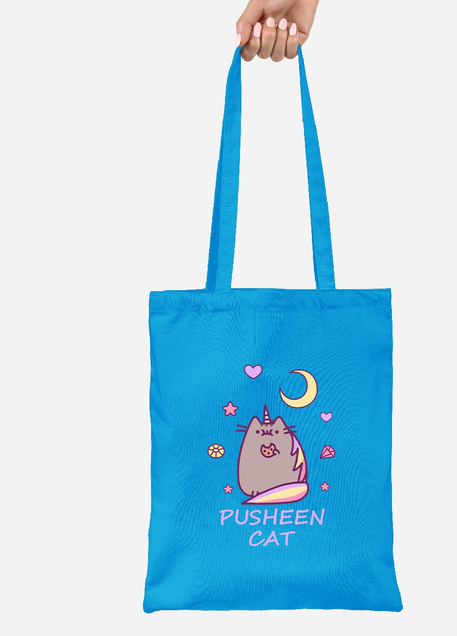 Еко-сумка шоппер Кіт Пушин (Pusheen Cat) (92102-3349-BL) синя MobiPrint Lite (256922222)