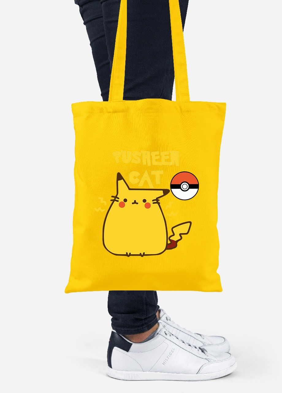 Эко сумка шопер Кот Пушин (Pusheen Cat) (92102-3348-SY) желтая MobiPrint Lite (256923425)