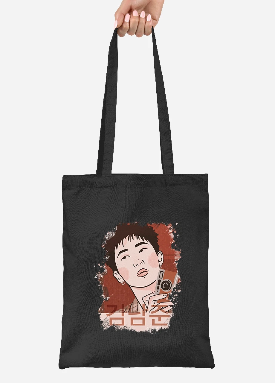 Эко сумка шопер Ким Намджун БТС (Kim Nam Joon BTS) (92102-3261-BK) черная MobiPrint Lite (256922621)