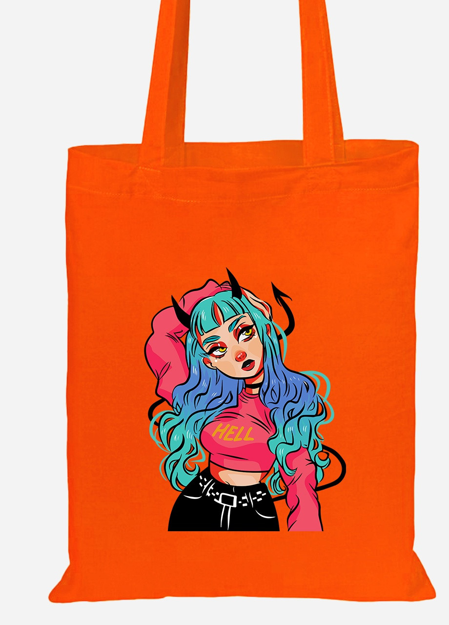 Эко сумка шопер Девушка демон (Cute Girl Illustration Art) (92102-2838-OG) оранжевая MobiPrint lite (256920349)