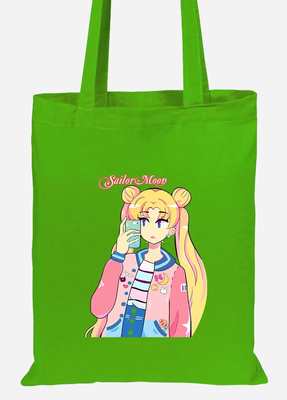 Эко сумка шопер Сейлор Мун (Sailor Moon) (92102-2924-LM) салатовая MobiPrint Lite (256923997)