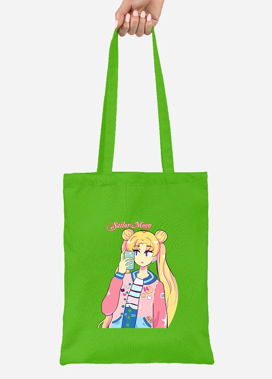 Эко сумка шопер Сейлор Мун (Sailor Moon) (92102-2924-LM) салатовая MobiPrint Lite (256923997)