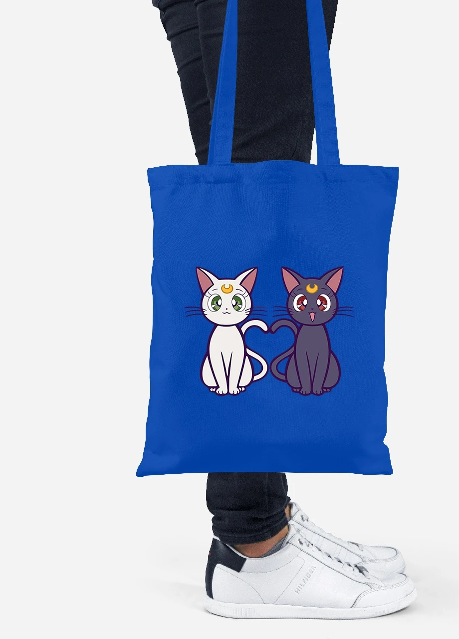 Эко сумка шопер Луна Кошки Сейлор Мун (anime Sailor Moon Cats) (92102-2849-SK) голубая MobiPrint Lite (256924839)