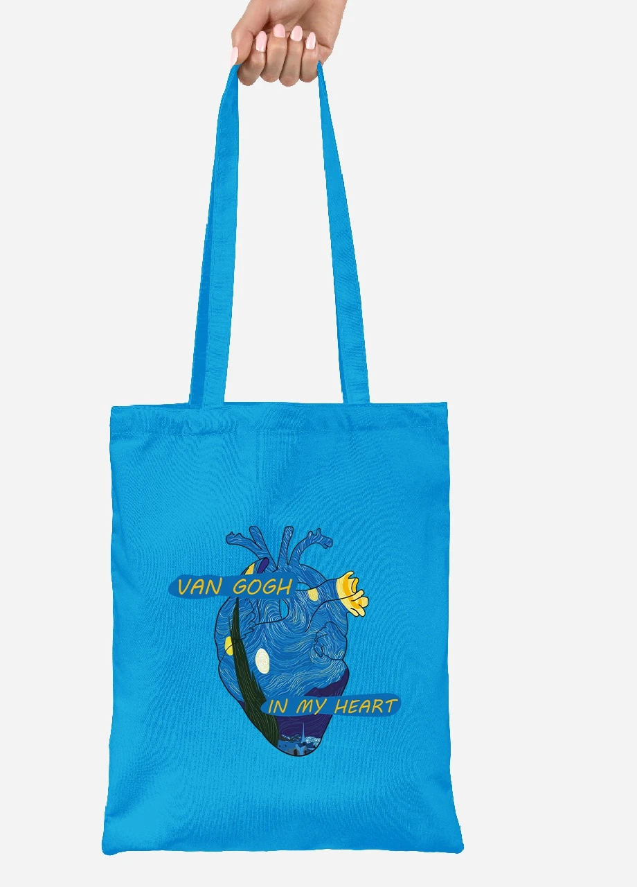 Эко сумка шопер Сердце Винсент Ван Гог (Vincent van Gogh) (92102-2950-BL) синяя MobiPrint Lite (256924907)
