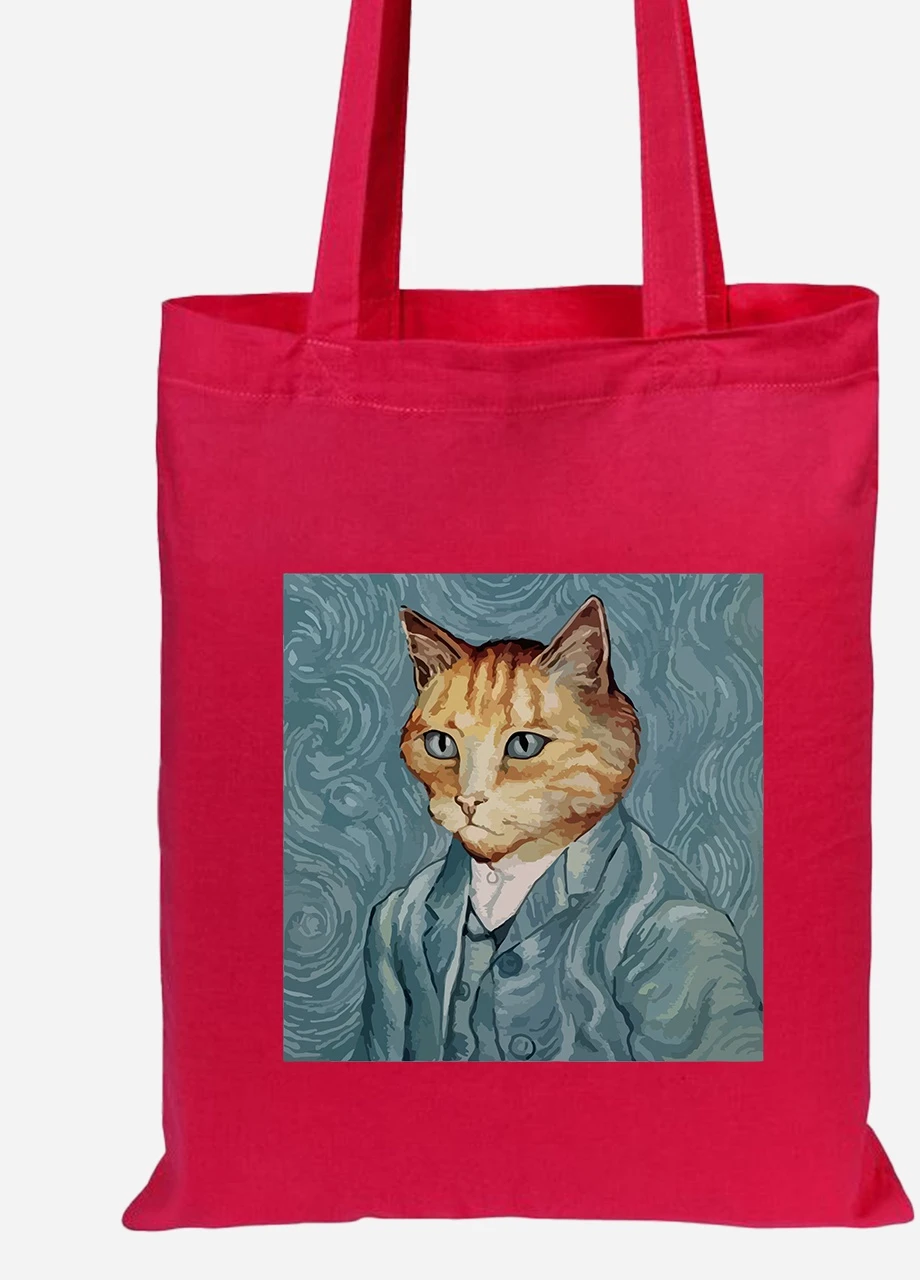 Эко сумка шопер Кот Винсент Ван Гог (Vincent van Gogh Cat) (92102-2959-RD) красная MobiPrint Lite (256922386)
