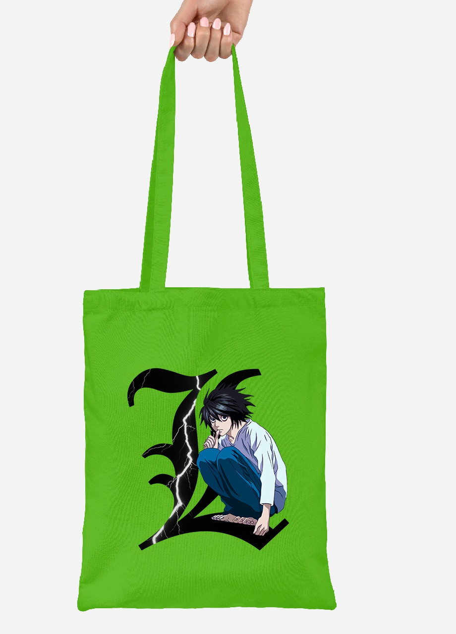 Эко сумка шопер Эл Лоулайт Тетрадь смерти ( L Death Note) (92102-2826-LM) салатовая MobiPrint Lite (256922219)