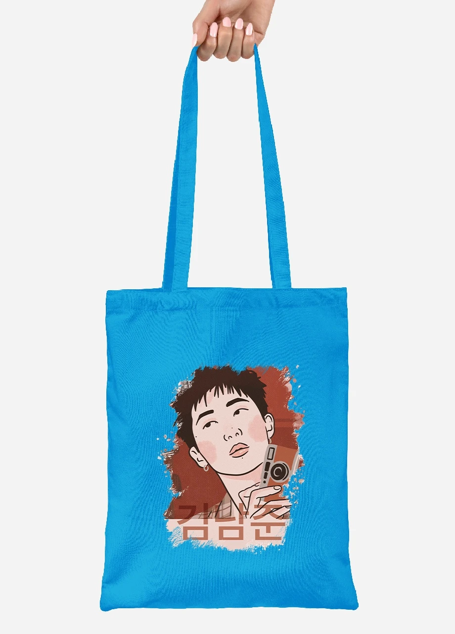 Эко сумка шопер Ким Намджун БТС (Kim Nam Joon BTS) (92102-3261-BL) синяя MobiPrint Lite (256920287)