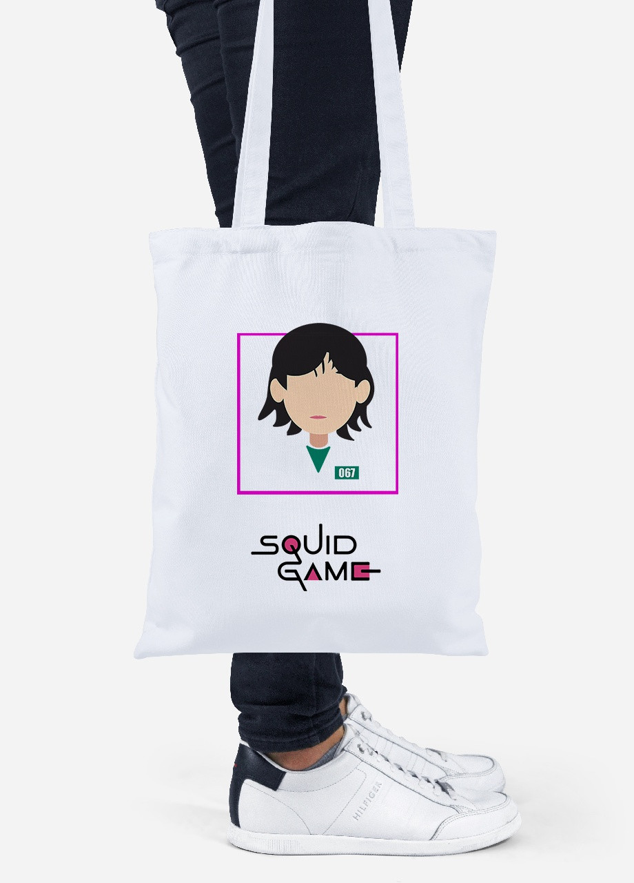 Эко сумка шопер Чонхойон–Кан Сае-беок Игра в кальмара (Squid Game) (92102-3355) белая MobiPrint Lite (256924035)
