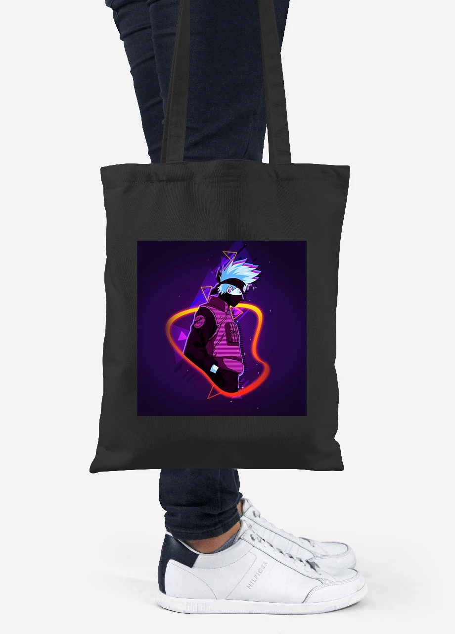 Еко-сумка шоппер Какаші Хатаке Наруто (Hatake Kakashi Naruto) (92102-3081-BK) чорна MobiPrint Lite (256921761)