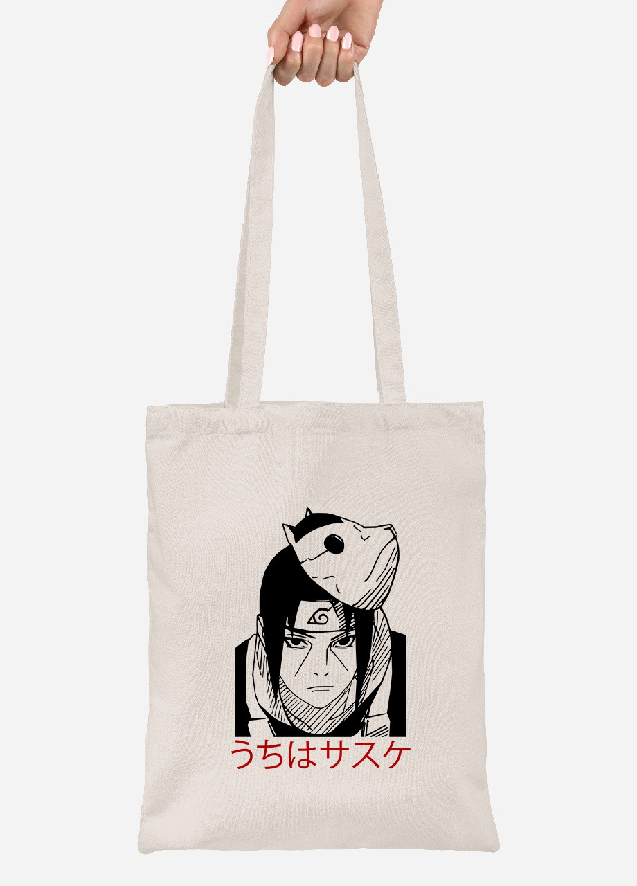 Еко-сумка шоппер Саске Учіха Наруто (Uchiha Sasuke, Naruto) (92102-3344-BG) бежева MobiPrint Lite (256923134)