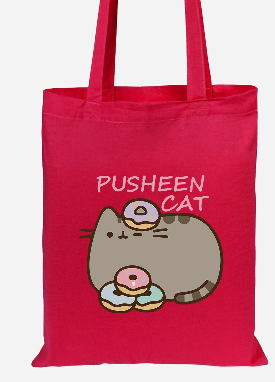 Эко сумка шопер Кот Пушин (Pusheen Cat) (92102-3346-RD) красная MobiPrint Lite (256920739)