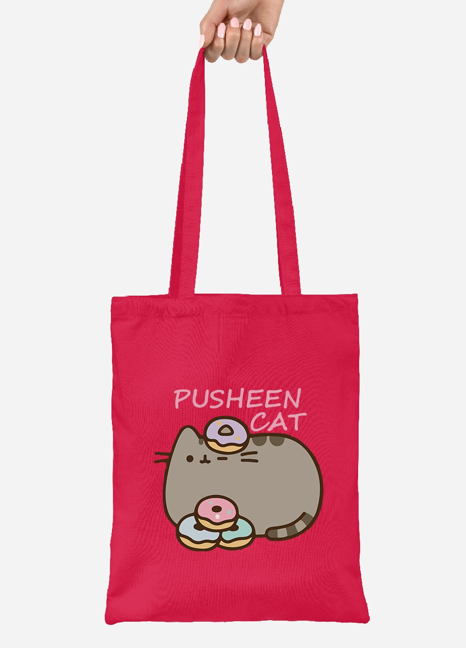 Эко сумка шопер Кот Пушин (Pusheen Cat) (92102-3346-RD) красная MobiPrint Lite (256920739)
