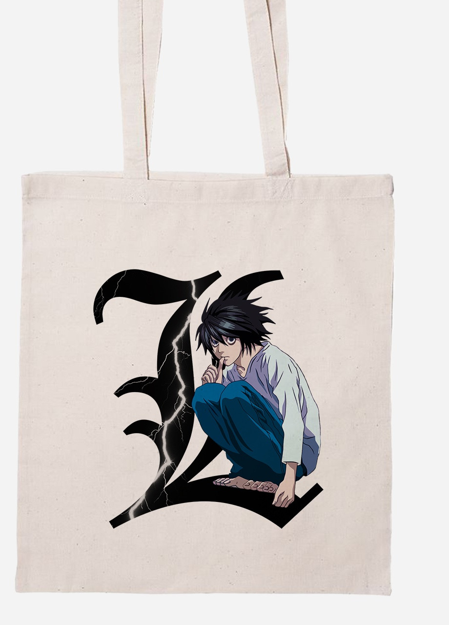 Эко сумка шопер Эл Лоулайт Тетрадь смерти ( L Death Note) (92102-2826-BG) бежевая MobiPrint Lite (256922233)
