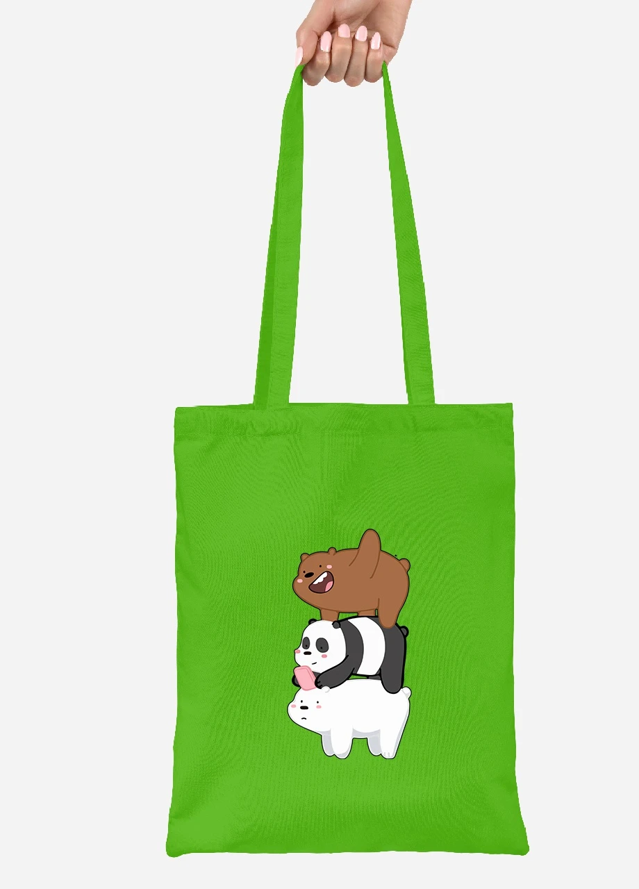 Эко сумка шопер Три медведя (We Bare bears) (92102-2643-LM) салатовая MobiPrint Lite (256920782)