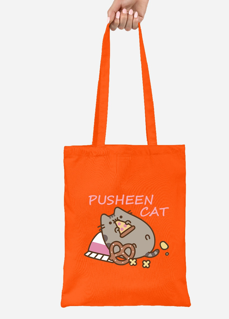 Эко сумка шопер Кот Пушин (Pusheen Cat) (92102-3347-OG) оранжевая MobiPrint lite (256920632)
