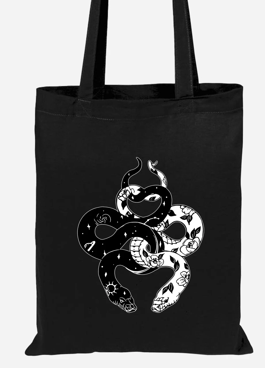 Еко-сумка шоппер Інь Янь Змії (Yin Yang Snake) (92102-2850-BK) чорна MobiPrint Lite (256921136)