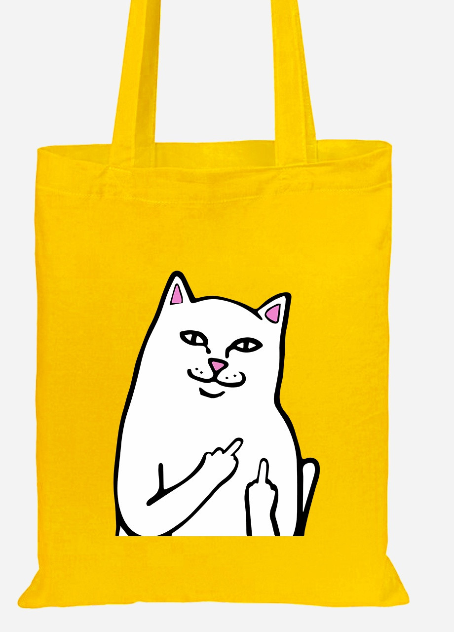 Еко-сумка шоппер мем Білий Кіт з пальцем (meme Cat Middle finger) (92102-2851-SY) жовта MobiPrint Lite (256921656)