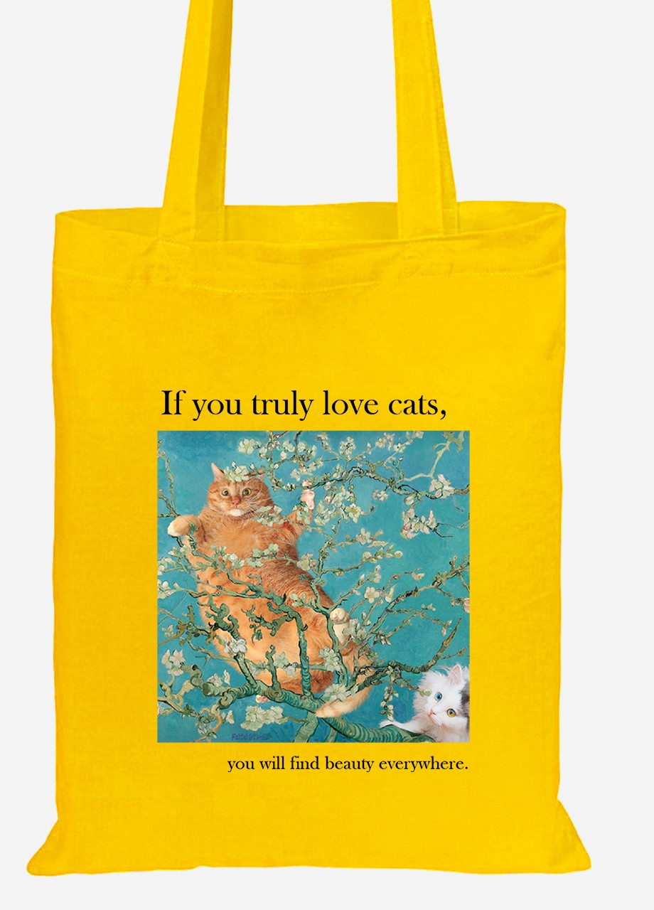 Эко сумка шопер Кот Винсент Ван Гог (Vincent van Gogh Cat) (92102-2963-SY) желтая MobiPrint Lite (256924575)