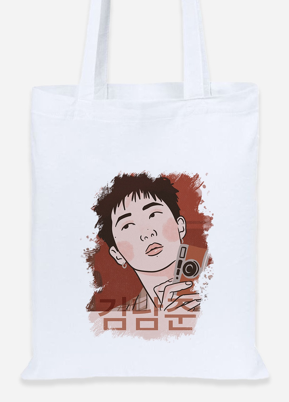 Еко-сумка шоппер Кім Намджун БТС (Kim Nam Joon BTS) (92102-3261) біла MobiPrint Lite (256920610)
