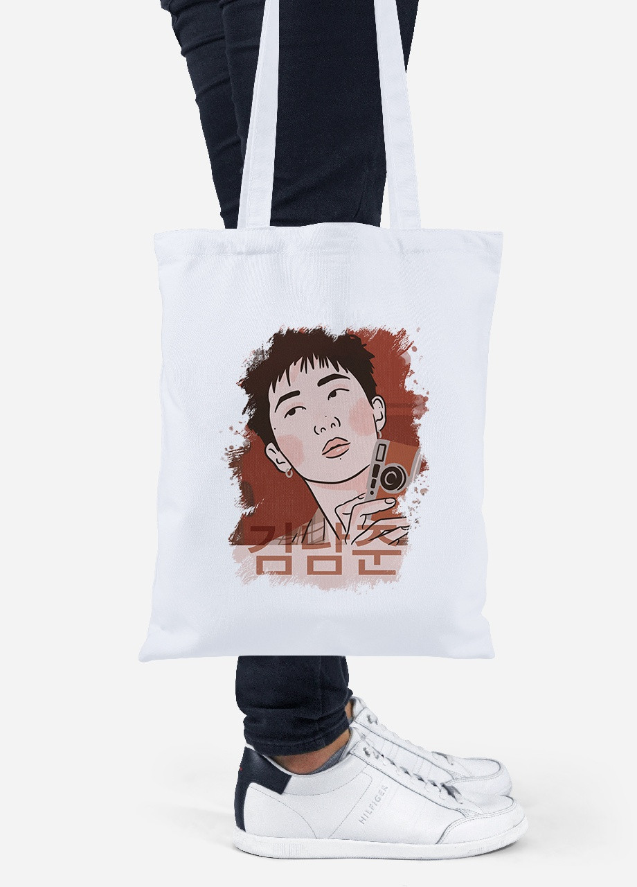 Еко-сумка шоппер Кім Намджун БТС (Kim Nam Joon BTS) (92102-3261) біла MobiPrint Lite (256920610)
