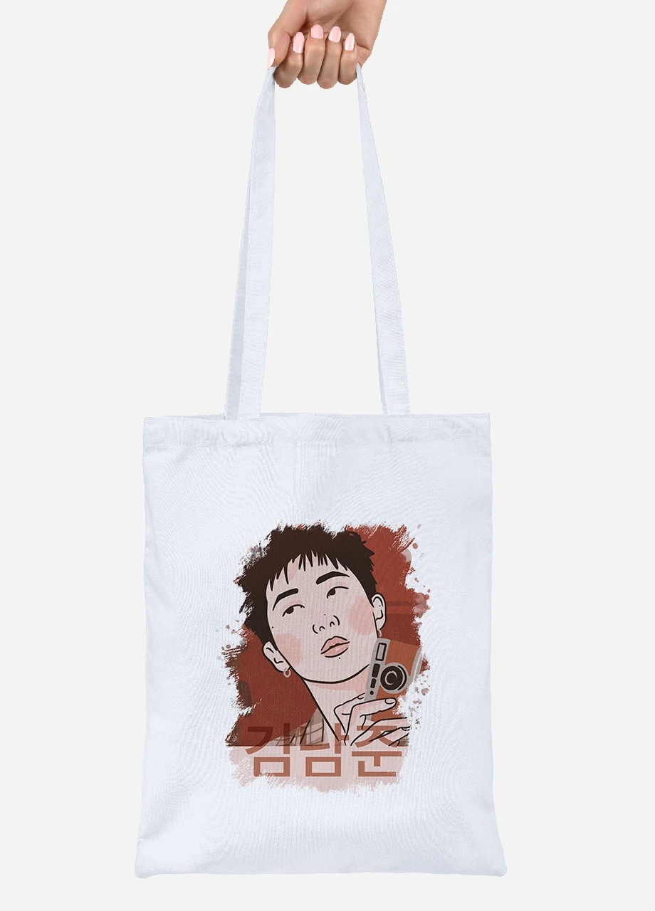 Еко-сумка шоппер Кім Намджун БТС (Kim Nam Joon BTS) (92102-3261) біла MobiPrint Lite (256920610)