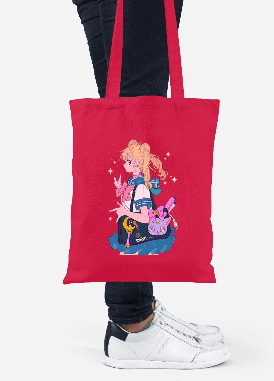 Эко сумка шопер Сейлор Мун (Sailor Moon) (92102-2910-RD) красная MobiPrint Lite (256922471)